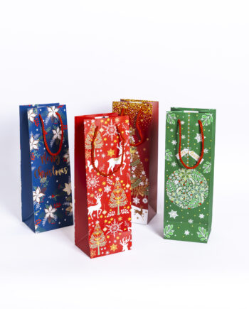 Bolsa botella navideña con brillo 35x11cm